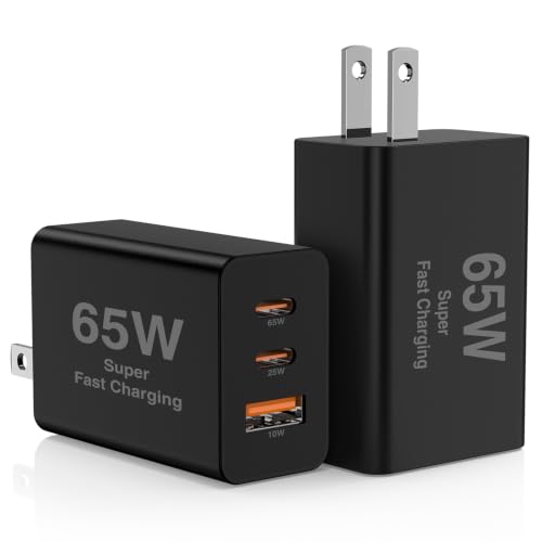 2Pack 65W USB C Wall Charger Block, 3-Port USB C Charging Adapter 100W Type C Super Fast Charging Power Plug Cube for MacBook Pro/Air,i-Pad Pro,i-Phone 17/16/15, Galaxy S25,and More-Black - color: Black+Black