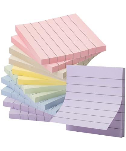 Mr. Pen- Lined Sticky Notes, 3" x 3", 6 Pads, 45 Sheets/Pad | Bulk Sticky Notes with Lines, Ruled Post Stickies, Memo Pads, Self-Stick Note Pad for Office, School, Home, Study - color: Morandi, size: 3 x 3 inches, 6 Pads