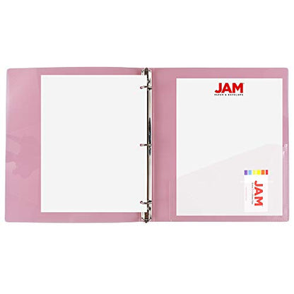 JAM PAPER Plastic 0.75 inch Binder - Pink 3 Ring Binder - Sold Individually - color: Pink, size: 0.75 inch