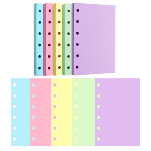 AxeWoodz A7 Colorful Refill Paper 250 Sheets Blank Loose Leaf Papers 5 Light Colors 6 Hole Notebook Refills 6 Ring Binder Filler Paper - color: Light Color