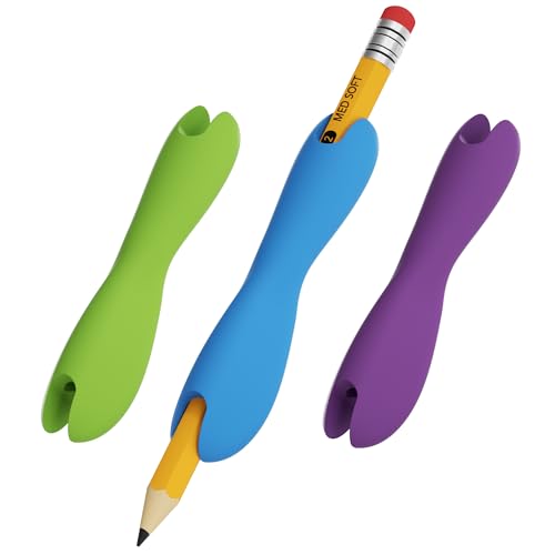 3 Pack Silicone Pencil Grips for Kids & Adults, Ergonomic Dual-Head Design for Handwriting, Drawing & Coloring, Improves Grip Control,Green/Blue/Purple - color: Green,blue,purple