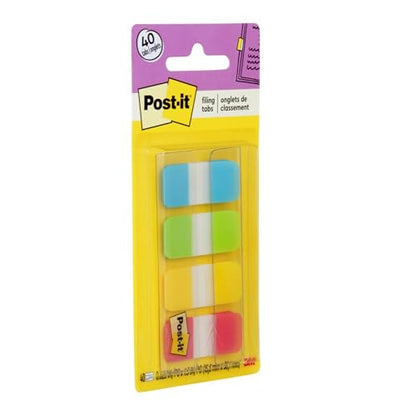 Post-it Tabs, 625 in Solid, Aqua, Lime, Yellow, Red, 10/Color, 40/Dispenser (676-ALYR) (Pack of 2) - size: 0.4" x 2.8" (Pack of 2)