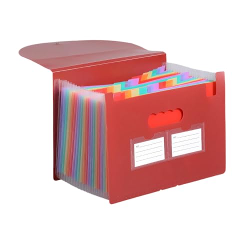 A4 Letter Size Accordion Expanding File Folder with 25 Pockets, Portable Monthly Bill Receipt Tax Document Organizer Holder, Comes with Blank Classification Labels, Red - color: Red, size: 25
