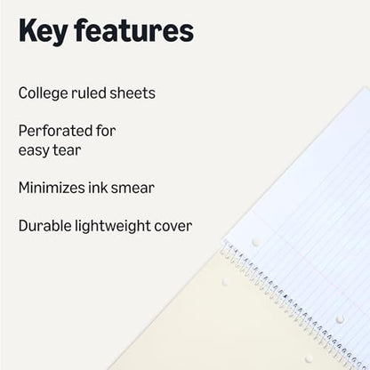 Amazon Basics College-Ruled Spiral Notebook, For Work and School, 70 Sheets, 8" x 10.5", Light Blue, 2-Pack - color: Light Blue, style: College Ruled 2-pack