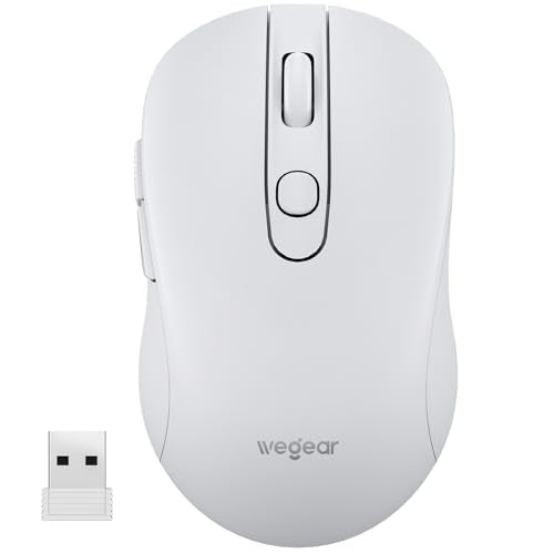 wegear USB Wireless Mouse for Laptop PC Mac, 2.4GHz Cordless Mouse with 6 Buttons, 5-Level Adjustable 4000 DPI, Ergonomic Portable Optical Computer Mice, 24-Month Battery Life -White - color: White
