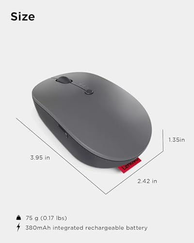 Lenovo Go Multi-Device Wireless Mouse, 2.4GHz Nano USB-C Receiver, Bluetooth, Adjustable DPI, USB-C Rechargeable Battery, Qi Wireless Charging, Ambidextrous, GY51C21211, Grey - color: Grey