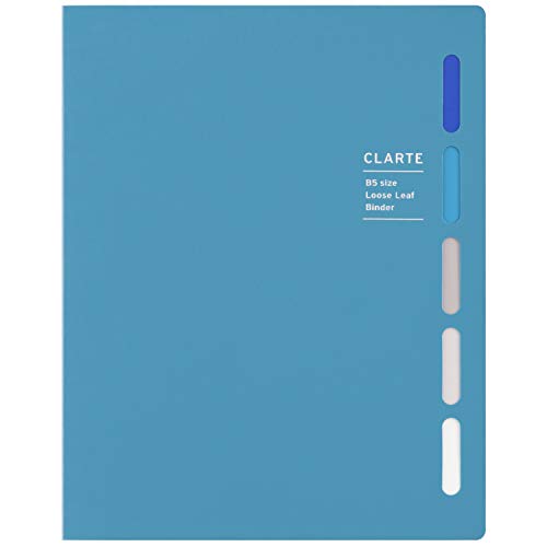 Maruman CLARTE 26‑Ring Binder with 5 Index Windows & Matching 5‑Tab Dividers, B5 Size, 7.17" x 10.12", Includes 10 Loose Leaf Ruled Sheets and Clear Storage Pocket, Holds Up to 120 Sheets, Blue - color: Blue, size: B5