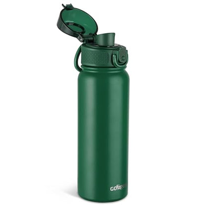 GOPPUS Insulated Water Bottle 20oz Stainless Steel BPA-Free Sports Bottle Ideal for School and Travel Silicone Spout Lid Prevents Leaks, Sweat, and Dust (Army green) - color: Army Green
