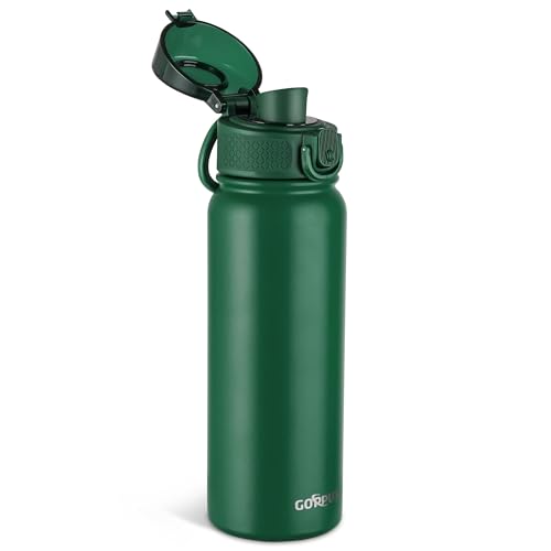 GOPPUS Insulated Water Bottle 20oz Stainless Steel BPA-Free Sports Bottle Ideal for School and Travel Silicone Spout Lid Prevents Leaks, Sweat, and Dust (Army green) - color: Army Green