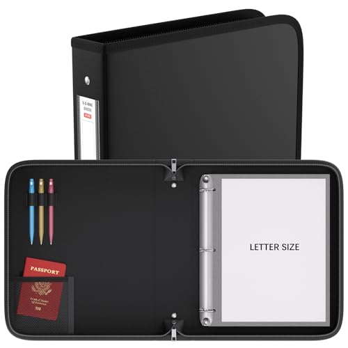 Fireproof 3 Ring Binder with Zipper,1 Inch D Rings Hold up 245 Sheets of 8.5" x 11" (A4),Compatible with Clear Page Protectors, Built-in net and Pen Holder (1 Pcs, Black, 1") - color: Black, size: 1", style: 1 Pcs
