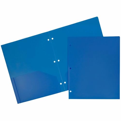 JAM PAPER Heavy Duty Plastic 3 Hole Punch Pocket Folders - Extra Tough School Folders - Blue - 3/Pack - color: Blue, size: 3 Per Pack
