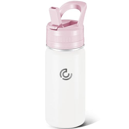 14 Oz Kids Water Bottle, Stainless Steel Water Bottle with Straws, Leak-Proof, BPA-Free, Insulated Water Bottles for School Boys & Girls|White - color: White