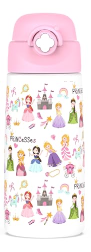 Girls Insulated Water Bottle with Covered Pop-Up Straw,16 oz Kids Cups with Stainless Steel Leak Proof for School Pink（Princess） - color: A13.Princess, style: 1Pack
