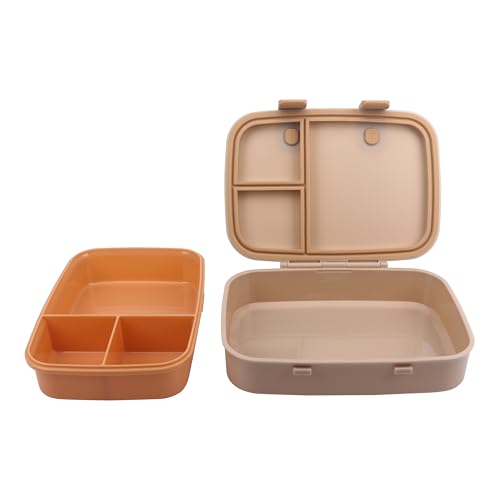 Kids Bento Explorer Lunch Box, 3 No-Mix Compartments, Microwave & Dishwasher Safe, Lightweight with Removable Tray, for Daycare, Preschool, School (Dark Brown Toffee) - color: Dark Brown Toffee