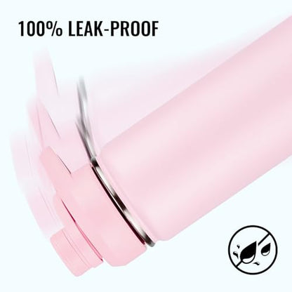 Fijinhom Insulated Water Bottle with Handle, 304 Stainless Steel Water Bottles with Wide Mouth, Double Wall Vacuum Sports Water Bottle, BPA Free, Keep Cold and Hot, 24 Ounces, Pink - color: Pink, size: 24 Ounces