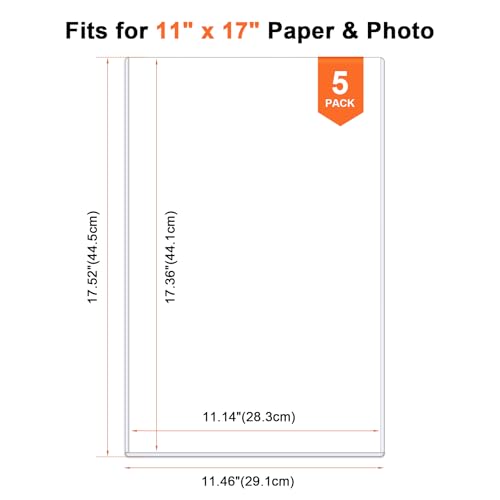 Ndsox 5 Pack 11" x 17" Rigid Print Protectors - Heavy Duty Hard Plastic Sheet Page Protectors - Crystal-Clear Menu Holders - Top Loading Art Prints Sleeves for Documents Magazines Posters Photographs - size: 11" x 17"