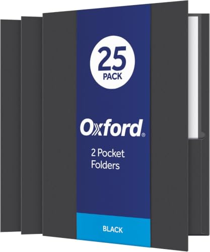 Oxford Twin-Pocket Folders,Textured Paper,Letter Size,Black,Holds 100 Sheets,Box of 25 (57506EE),8-1/2 x 11,(Pack of 5) - color: Black, size: 25 Count (Pack of 5)