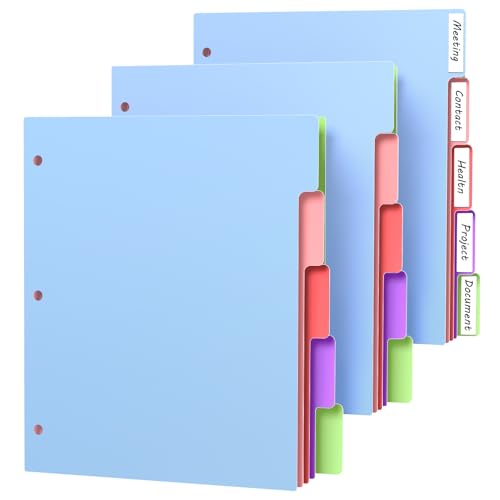 HABGP 15Pcs/3 Set 5 Tab Dividers for 3 Ring Binder, 15 Pcs Multicolor 3 Ring Binder Dividers with Tabs, Page Folder Dividers, Plastic Tabbed File Dividers with Tabs, Three Ring Binder Index Dividers - size: 3 set (15 pcs)