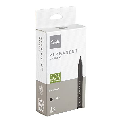 Office Depot 100% Recycled Permanent Markers, Fine Point, Black, Pack Of 12, OD88669