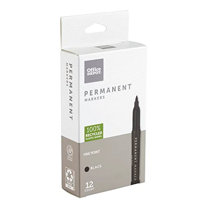 Office Depot 100% Recycled Permanent Markers, Fine Point, Black, Pack Of 12, OD88669