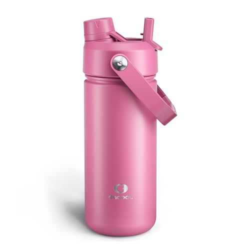 ENCOOL Insulated Water Bottle with Straw Stainless Steel Water Bottle, Leak-Proof, BPA-Free, Double Wall Vacuum Keeps Cold for 24 Hours for Sports, Travel, School (18 oz, Turkish Rose) - color: Turkish Rose, size: 18 Ounces