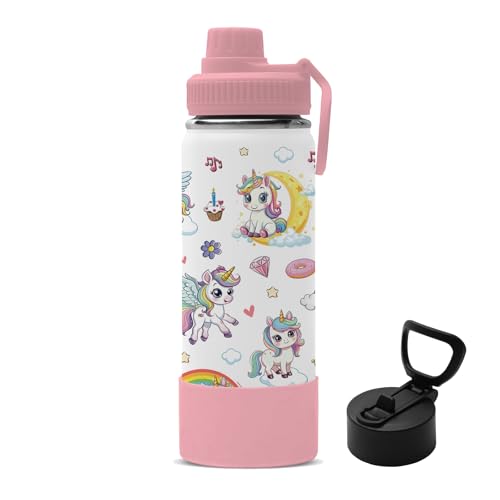 18oz Unicorn Girls Water Bottle with 2 Lids (Spout and Straw Lid), Kids Insulated Stainless Steel Unicorn Tumbler Cup, Birthday Gifts for Women Teens Girls - color: Unicorn