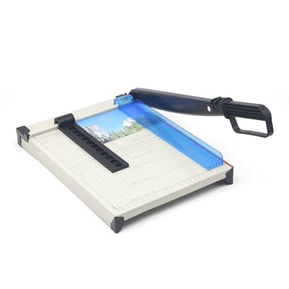 TEXALAN(R) Paper Cutter Letter Size Paper Trimmer 12” Cut Length 12 Sheet Capacity Guillotine Paper Photo Cutter with Magnet Clamp, Paper Guide, Size Guideline - color: White Metric Scale