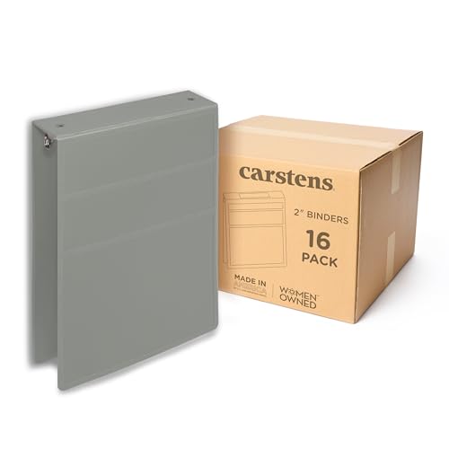 Carstens 2-Inch Heavy Duty 3-Ring Binder - Top Opening, Ash Gray, Durable Plastic, No-Gap Rings, Waterproof Cover, No Pockets, Holds 300 US Letter Sheets, BPA-Free, Made in USA (2872-3R), Case of 16 - color: Gray, size: Case of 16
