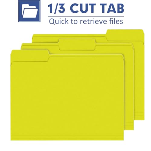 File Folder, PANDRI 120 Pack File Folder, 1/3 Cut Tab, Letter Size, Filing Folder for Office School Business, Yellow - color: Yellow