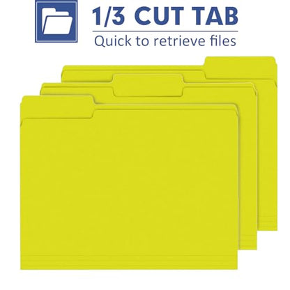 File Folder, PANDRI 120 Pack File Folder, 1/3 Cut Tab, Letter Size, Filing Folder for Office School Business, Yellow - color: Yellow
