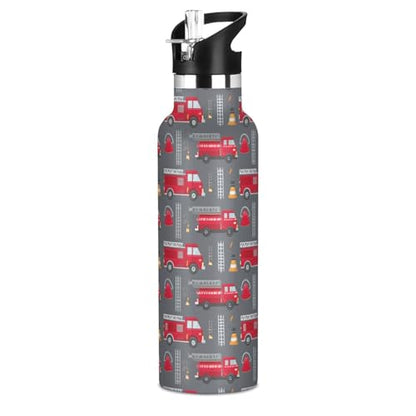 Sport Water Bottle 20 oz Red Fire Truck Kids Stainless Steel Vacuum Insulated Water Flask for Gym School - color: Red Fire Truck
