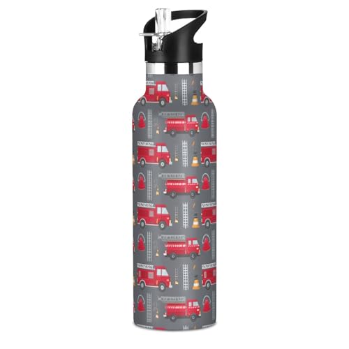 Sport Water Bottle 20 oz Red Fire Truck Kids Stainless Steel Vacuum Insulated Water Flask for Gym School - color: Red Fire Truck