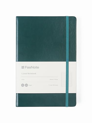 A5 Lined Hardcover Notebook, 100 GSM Paper, Dark Green | Soft-touch Alpha3 PU cover, lay-flat sewn binding, elastic closure, ideal for work, meetings, planning, and note taking - color: Dark Green, size: A5