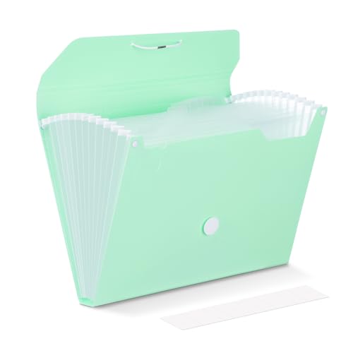 Comix Accordion File Organizer, 13 Pocket, Green | Expanding File Folder, A4/Letter Size Documents, Includes Labels, For Office, Home, School - color: Green, size: Basic