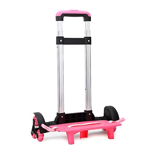 Backpack Hand Truck Wheeled Cart Trolley Hand Aluminium Alloy | Folding Trolley Cart for Schoolbag / Backpack (Pink with Six Wheels) - color: Pink With Six Wheels