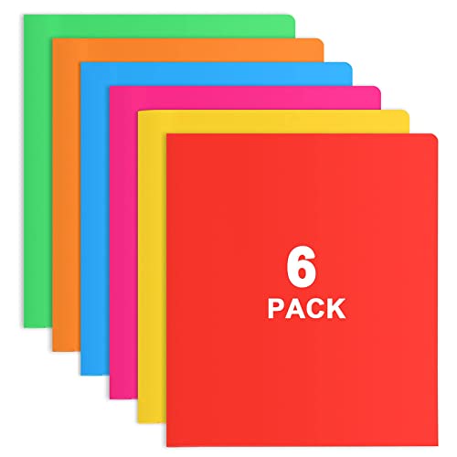 HABGP Plastic Folders with Pockets, 6 Color Heavy Duty Two Pocket Folder Business Card Holder for Office High School - size: 6 Pack