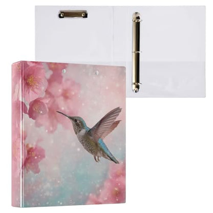 Cherry Blossom and Hummingbird Binder 3 Ring 1.5 Inch Binder with Clipboard&Pockets, Hardcover Binders Heavy Duty Large File Folder for Office School Supplies - Holds 200 Sheets - color: Cherry Blossom and Hummingbird, size: 1 Pack-12.4x10.63in