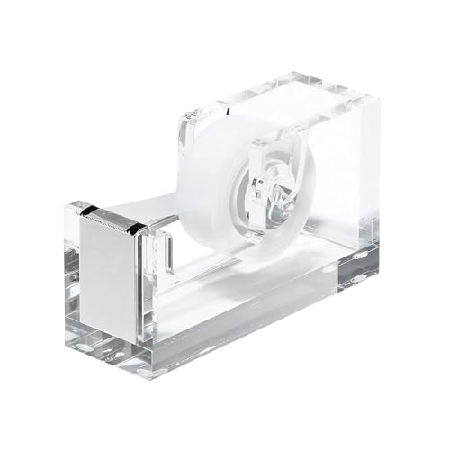 OfficeGoods Acrylic Tape Dispenser – Modern Desk Organizer for Office Supplies, Heavy Duty Refillable Tape Holder for Home and School Crafting, Stylish Desktop Accessory for Gift Wrapping, Silver - color: Silver