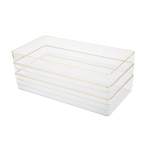 Martha Stewart Kerry Plastic Stackable Office Desk Drawer Organizers, 12" x 6", 3 Pack, with Gold Trim - size: 12" x 6"