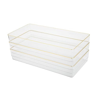 Martha Stewart Kerry Plastic Stackable Office Desk Drawer Organizers, 12" x 6", 3 Pack, with Gold Trim - size: 12" x 6"