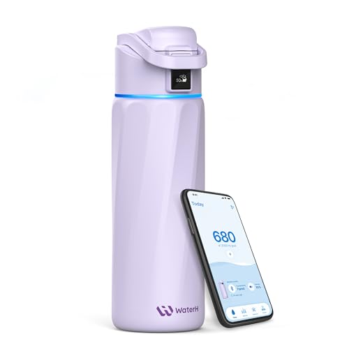 WaterH BOOST Smart Water Bottle Tracker with Reminder to Drink Water, 24oz | BPA-Free Double Wall Vacuum Insulated Stainless Steel, Leakproof, Smart App Tracking, Fits Cup Holders, Wide Mouth for School - color: Purple, size: 24 Ounces
