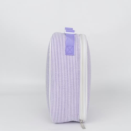 MT WORLD Personalized Lunch Bag Tote Custom Embroidery Name Reusable Seersucker Stripe Pattern Insulated Lunch Box - color: Purple