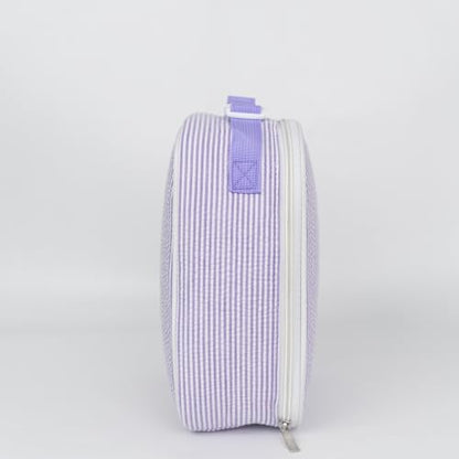 MT WORLD Personalized Lunch Bag Tote Custom Embroidery Name Reusable Seersucker Stripe Pattern Insulated Lunch Box - color: Purple