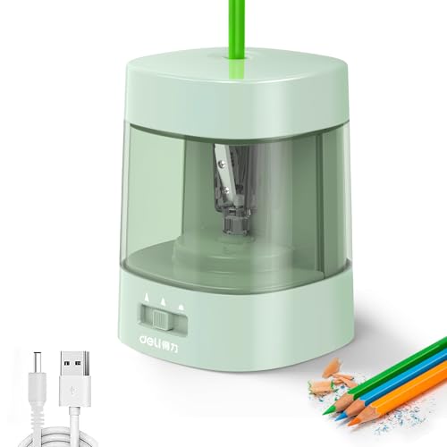 Deli Electric Pencil Sharpener, Automatic Pencil Sharpeners for No.2 Pencils Colored Pencils, USB & Battery Operated Pencil Sharpener for School, Home, Office, Classroom, Green - color: Green