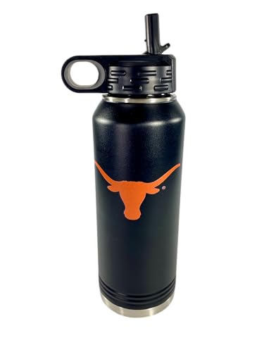 University of Texas at Austin 32oz Stainless Steel Double Walled Black Beverage Bottle with Flip Straw Spout - College Gear for Playoff Season – For Office, Home or Auto – Show your Longhorn Pride - style: Texas / Black