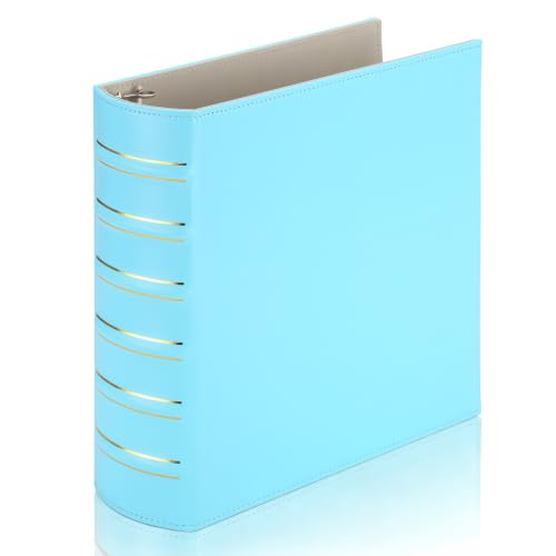 LETVPVOW Vintage Hardback 3 Ring Binder 2 Inch, Professional Leather Binder 3 Ring, Three Ring Binders Fits 8.5 x 11, D Ring Binders for Photo Album, Home, School and Office Supplies- Light Blue - color: Light Blue, size: 2 Inch