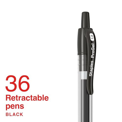 STAPLES Retractable Gel Pens, Bold Point 1.0mm, Black Ink, 36 Pack – ProGel Smooth‑Flow Pens for High‑Volume Office Use - color: Black, size: 36 Pack, style: Bold Point