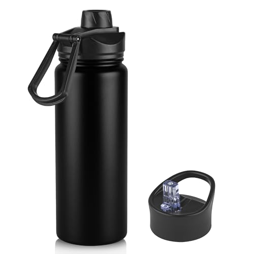 24oz Insulated Water Bottle with Straw Lid, Stainless Steel Metal Water Bottle with Straw & Wide Mouth Lid, Double Wall Vacuum Water Bottle for Hiking Camping, Black 1 Pack - color: Black, size: 24 Ounces