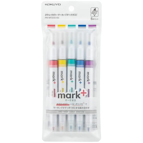 KOKUYO Pastel Highlighters, Dual-Tip Highlighter Markers for Bible in Assorted Colors, Fine & Chisel Tip No Bleed Quick-Dry for Journals, Planners, Notes, Pastel Colors (PM-MT200-5S) - color: Pastel Colors