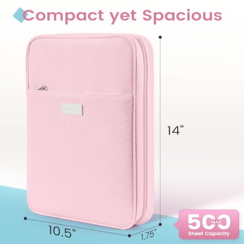 Sooez Zipper Binder Bag, 1 Inch Binders 3 Ring O-Ring, 5-Tab Dividers Expanding File Folder, 500-Sheet Capacity Three Ring Binder, Cute Organizer Storage for Student School Classroom Supplies, Pink - color: Pink